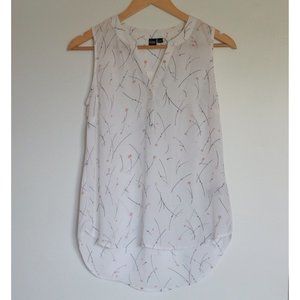Icone White Sleeveless Blouse with Gray and Pink Floral Pattern